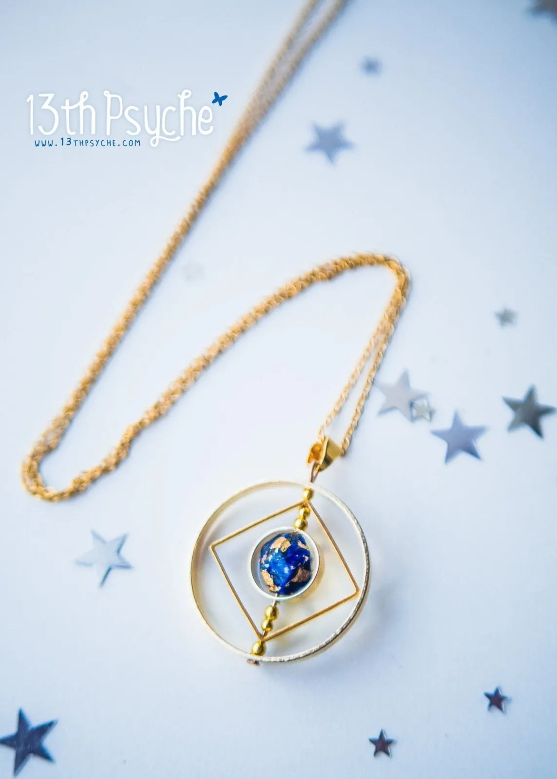 Galaxy inspired earth planet spinner necklace