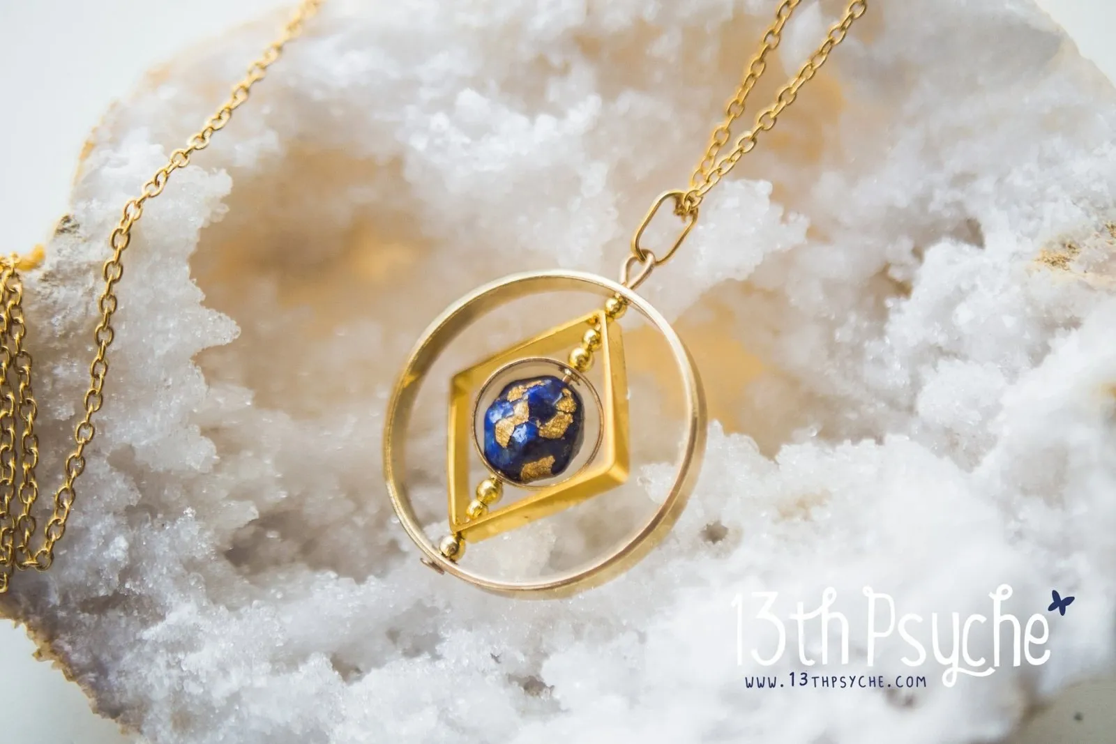 Galaxy inspired earth planet spinner necklace