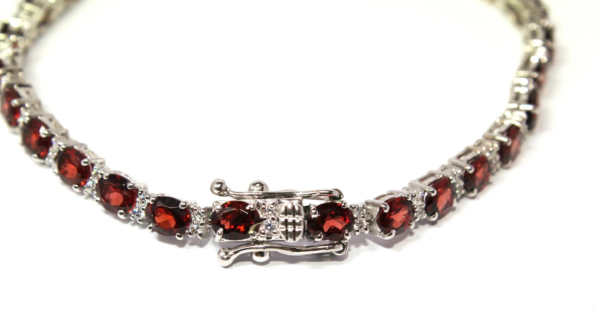 Garnet & Cubic Zirconia Bracelet in Sterling Silver