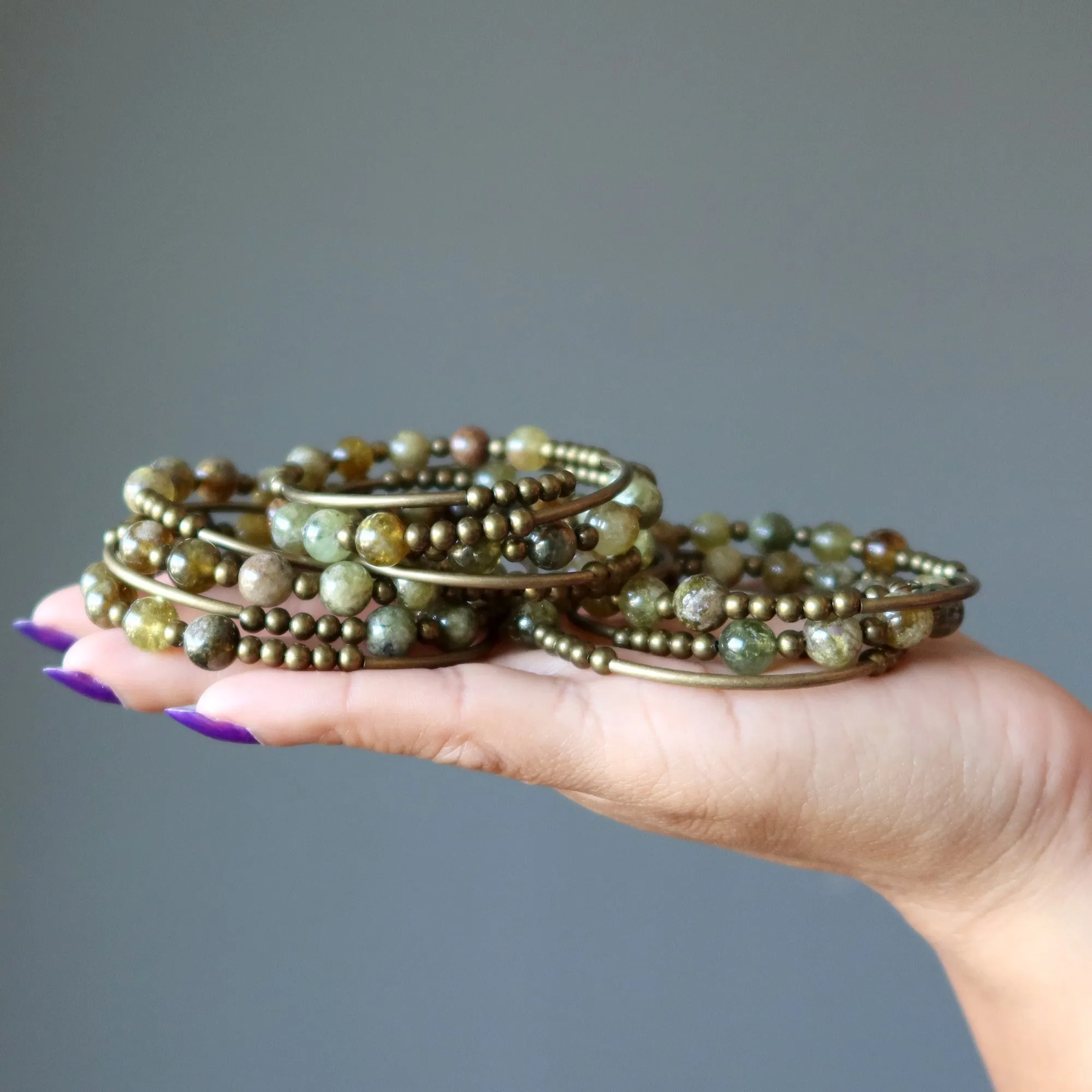 Garnet Bracelet Coil of Green Goodness Gems