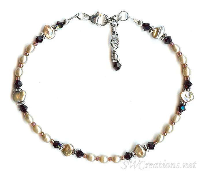 Garnet Crystal Silver Pearl Anklet