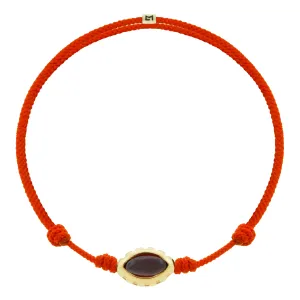 Garnet Eye of the Idol on Tomato Cord Bracelet