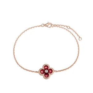 Garnet Red Four Leaf Clover Bracelet - Rose Gold