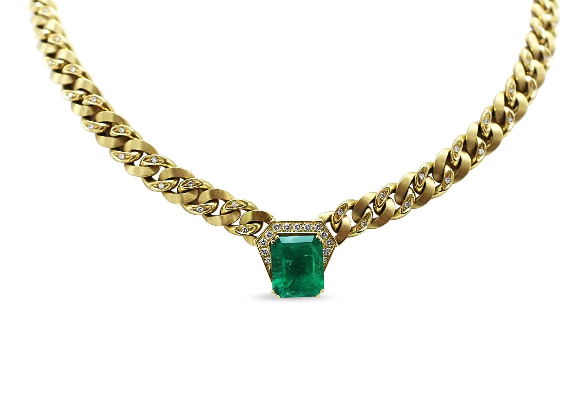 GCS Colombian Emerald & Diamond Set Gold Necklace