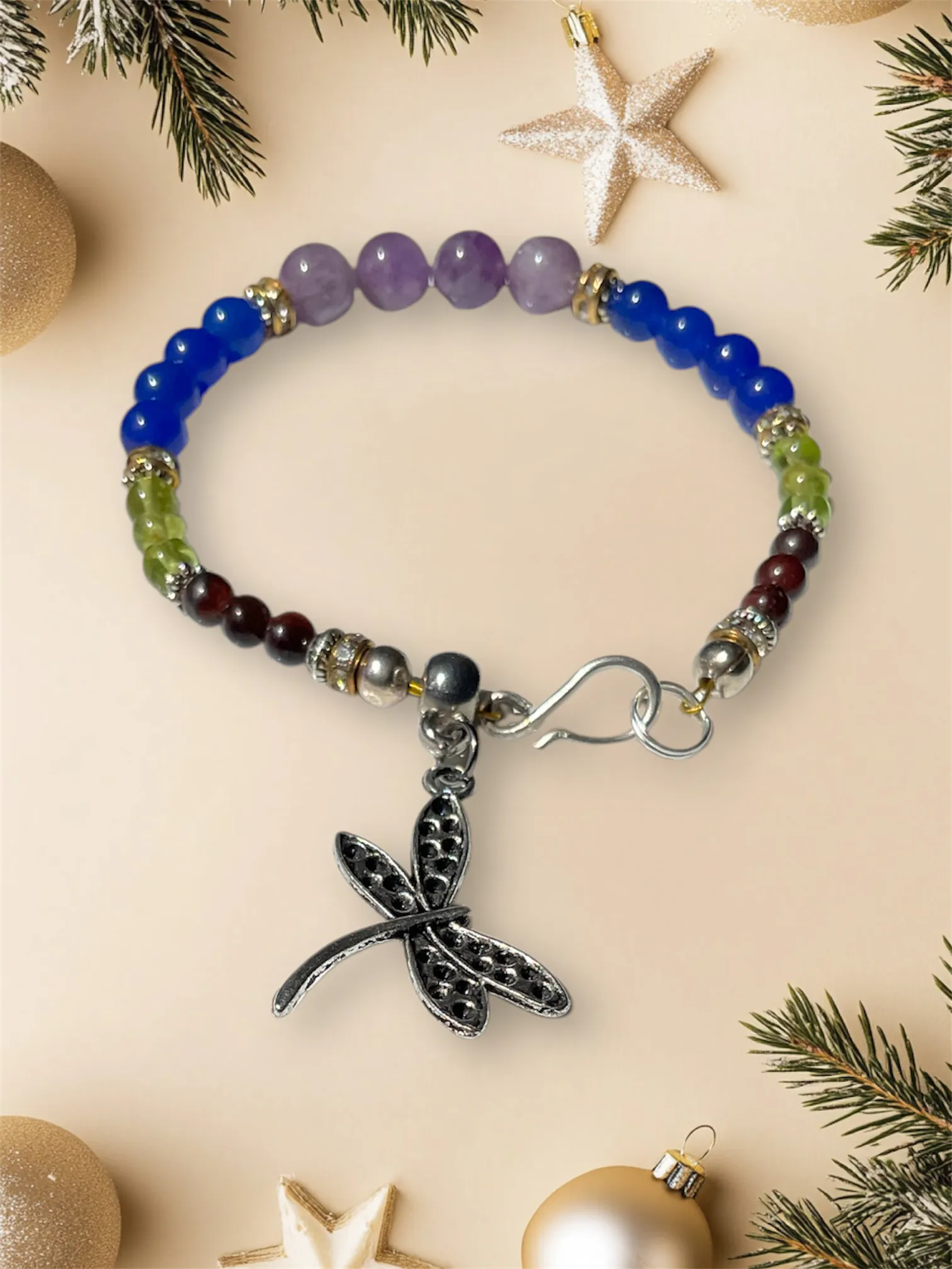 Gemstone Bracelets with Dragonfly charms.