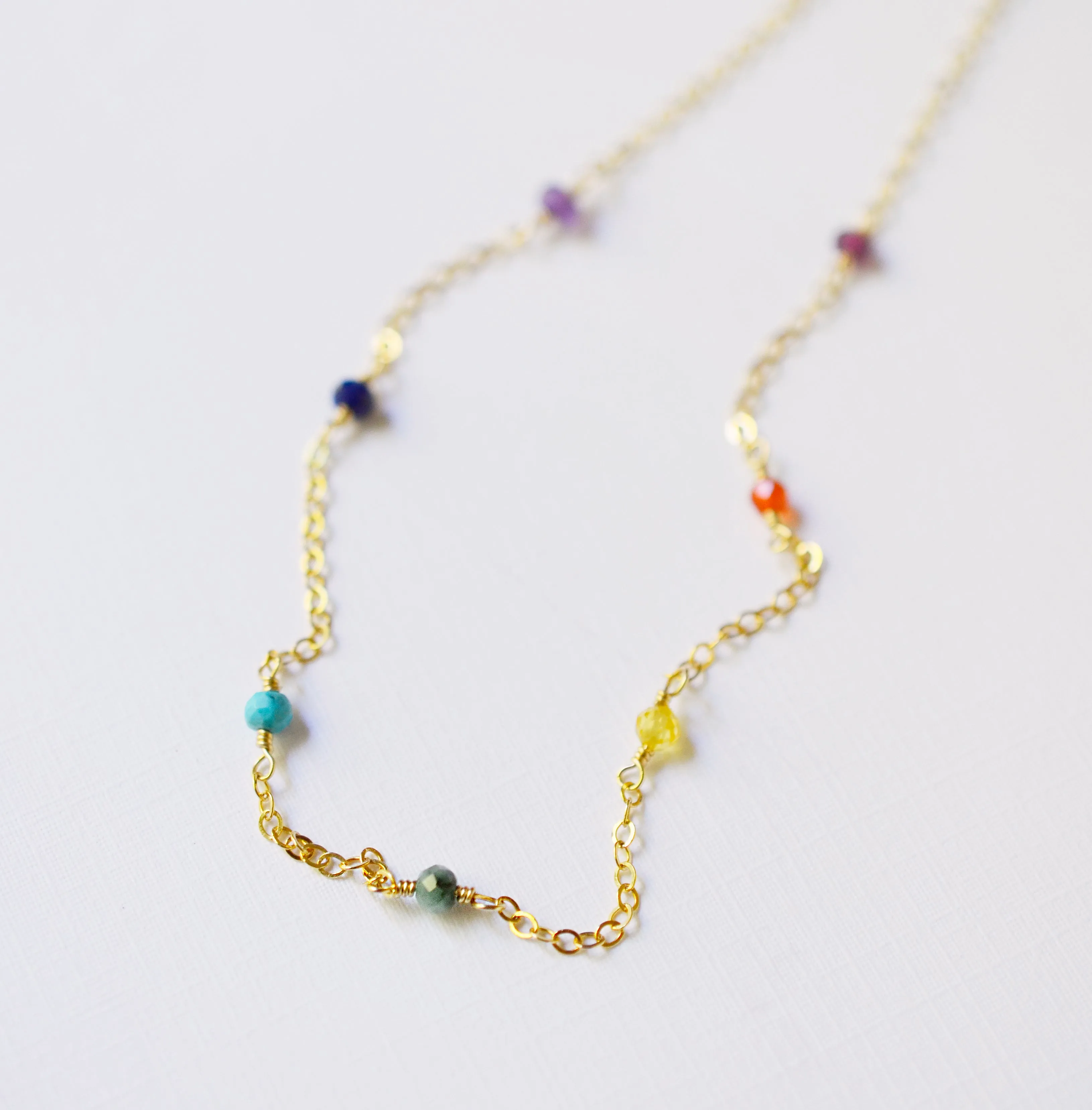 Gemstone Chakra Chain Necklace in Sterling Silver or 14k Gold Filled