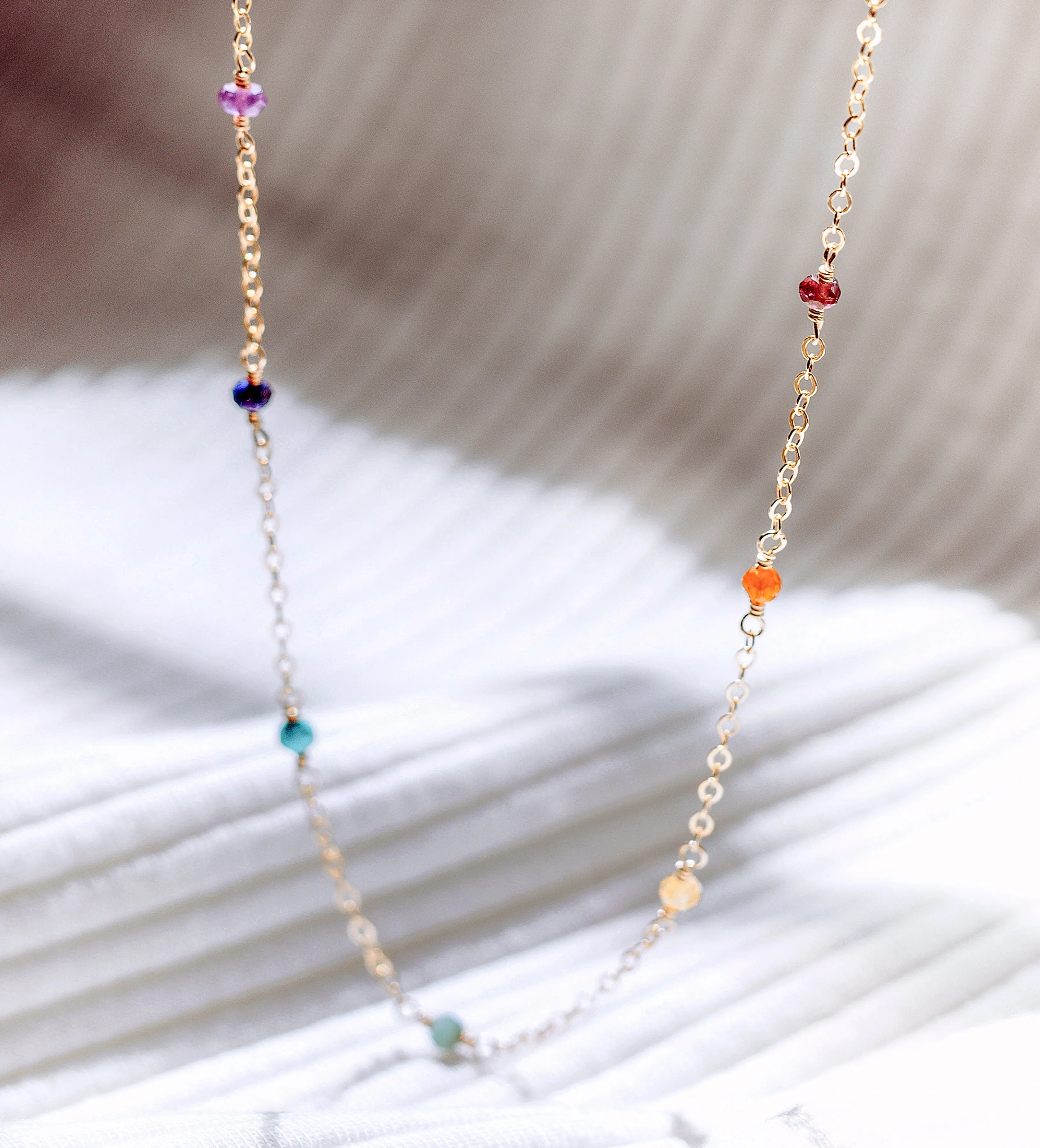 Gemstone Chakra Chain Necklace in Sterling Silver or 14k Gold Filled