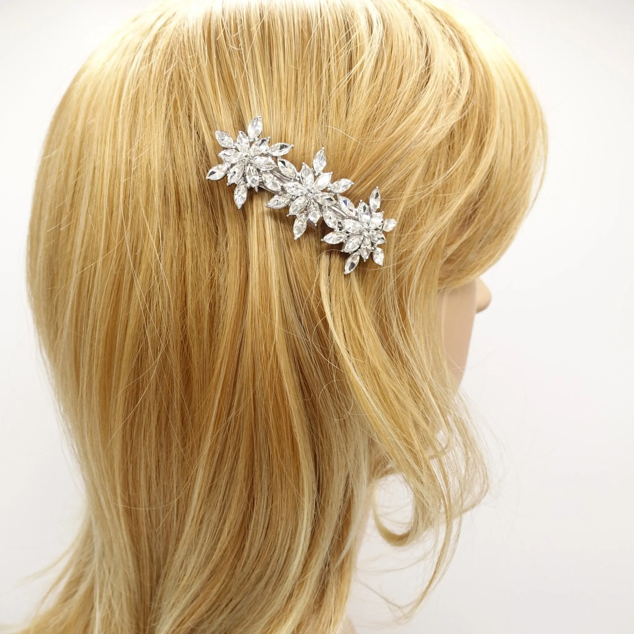 glass rhinestone embellished snow flower hair barrette women hair accessory