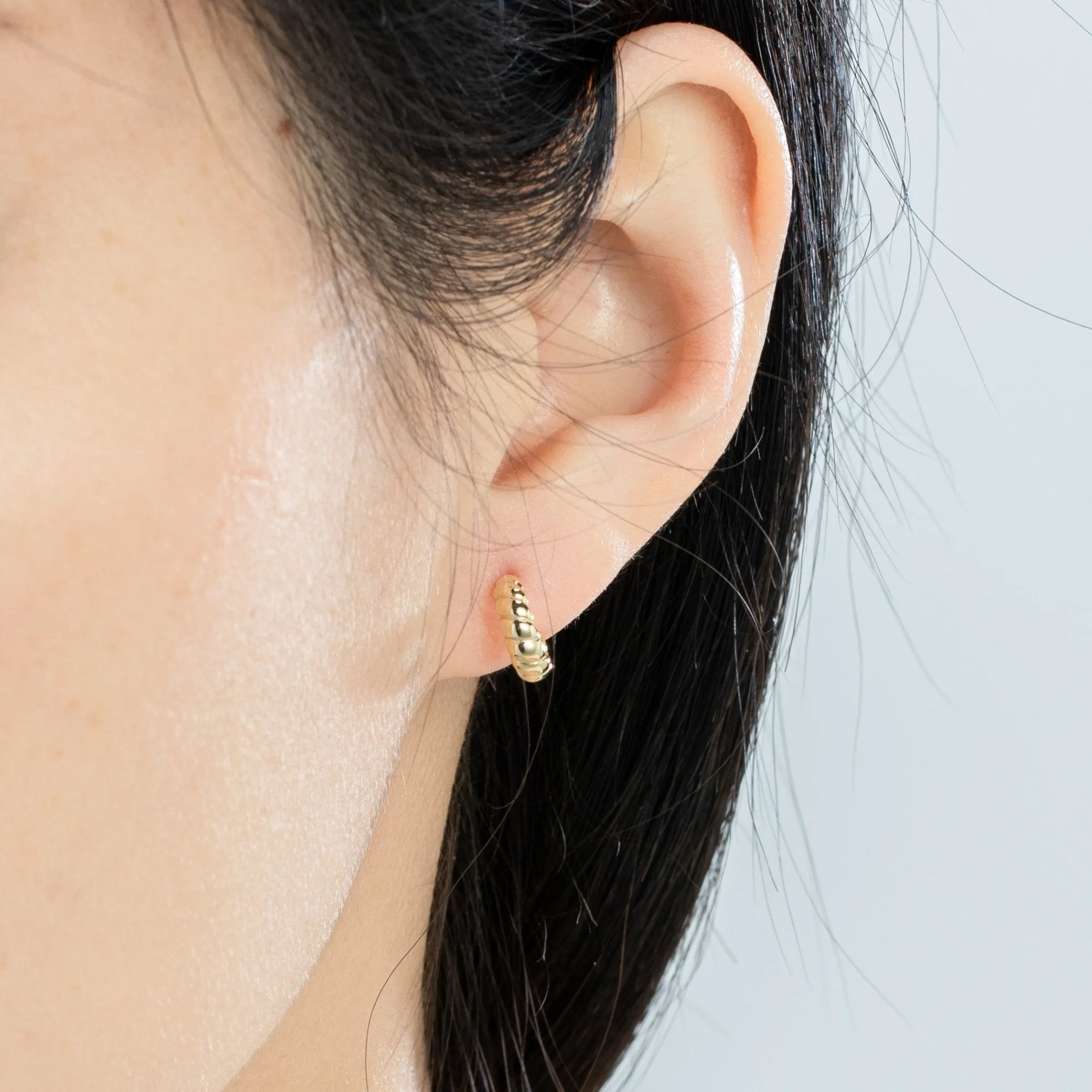 Gold Elegant Croissant Dome Hoop Earrings