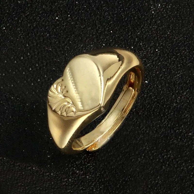 Gold Filled Bonded Heart Signet Ring Size Q Adjustable