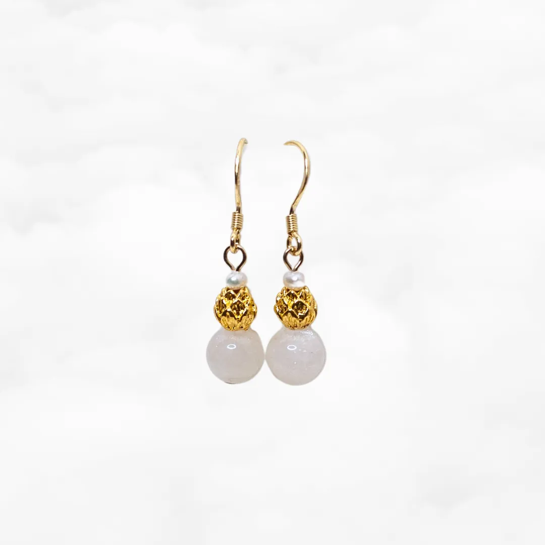 Gold Lotus Moonstone Earrings