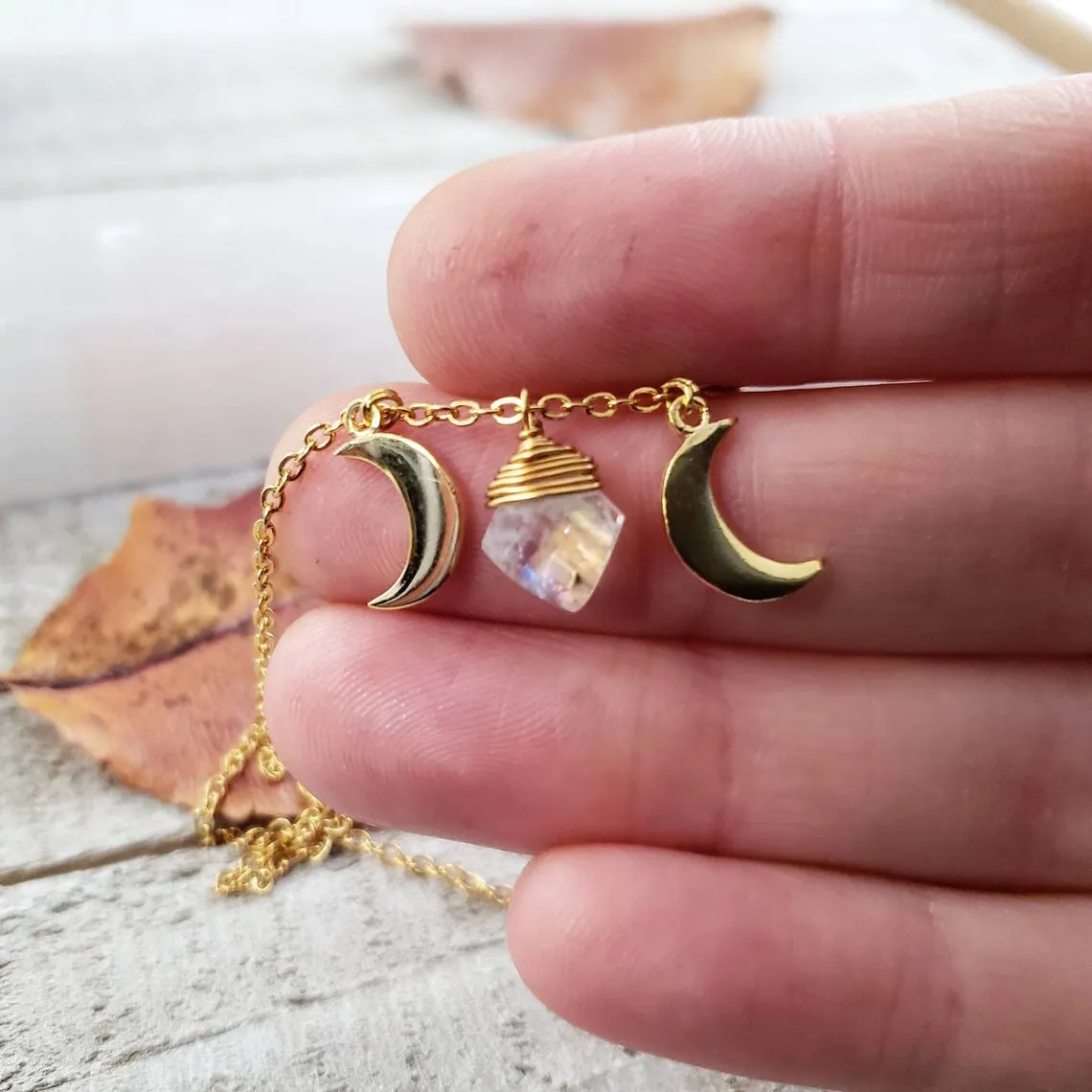 Gold Moon phase necklace