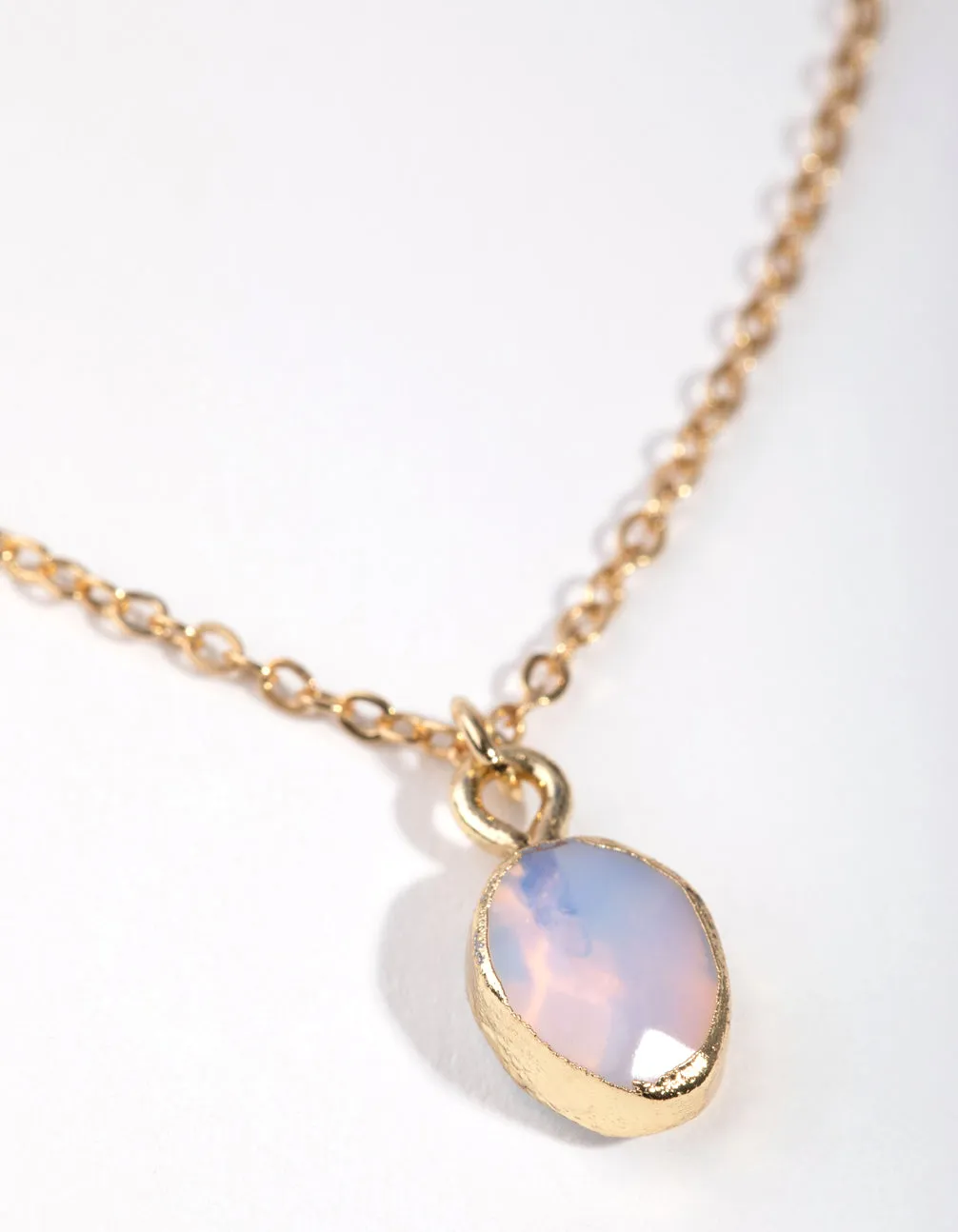 Gold Plated Semi Precious Oval Pendant Necklace