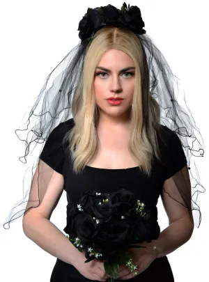 Gothic Black Rose Halloween Veil on Headband