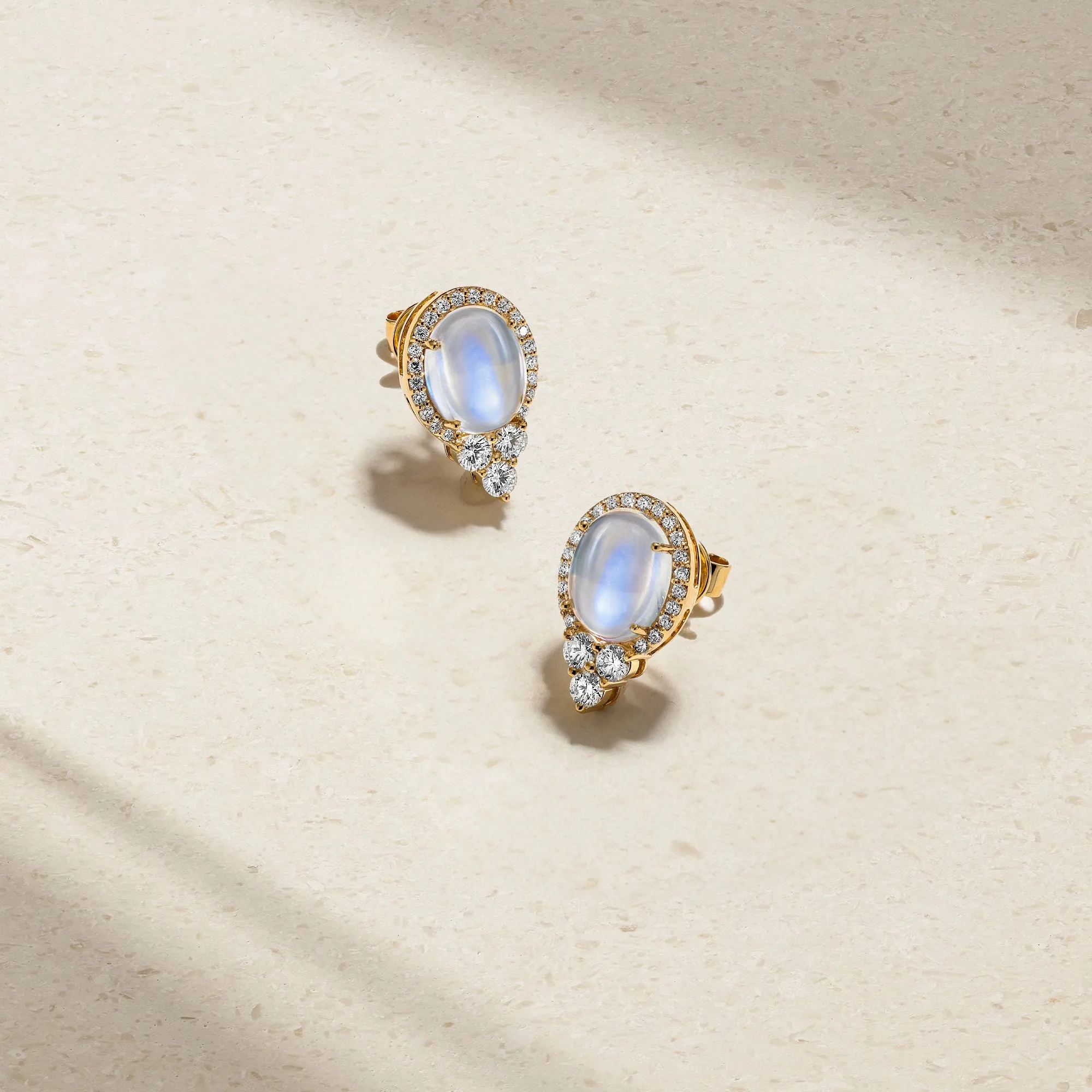 Grapevine Moonstone and Diamond Stud Earrings