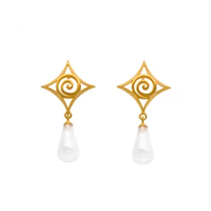 Gratitude Cabochon Drop Rainbow Moonstone Wire Earrings 24K Gold Vermeil