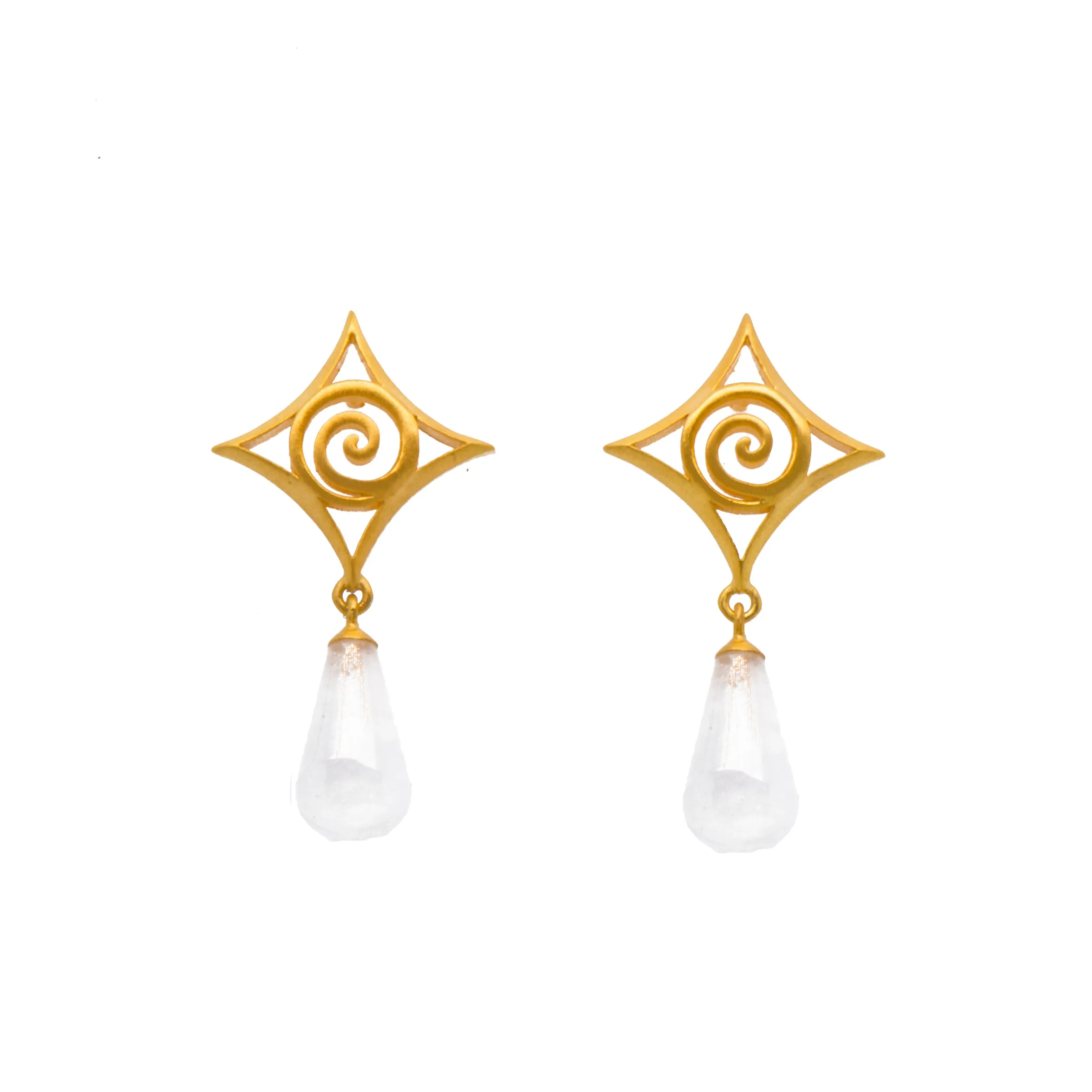 Gratitude Cabochon Drop Rainbow Moonstone Wire Earrings 24K Gold Vermeil