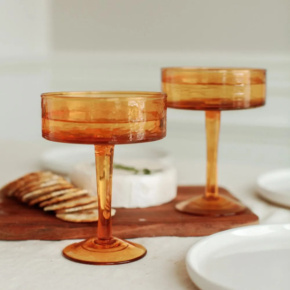 Hammered Coupe Cocktail Glass - Amber