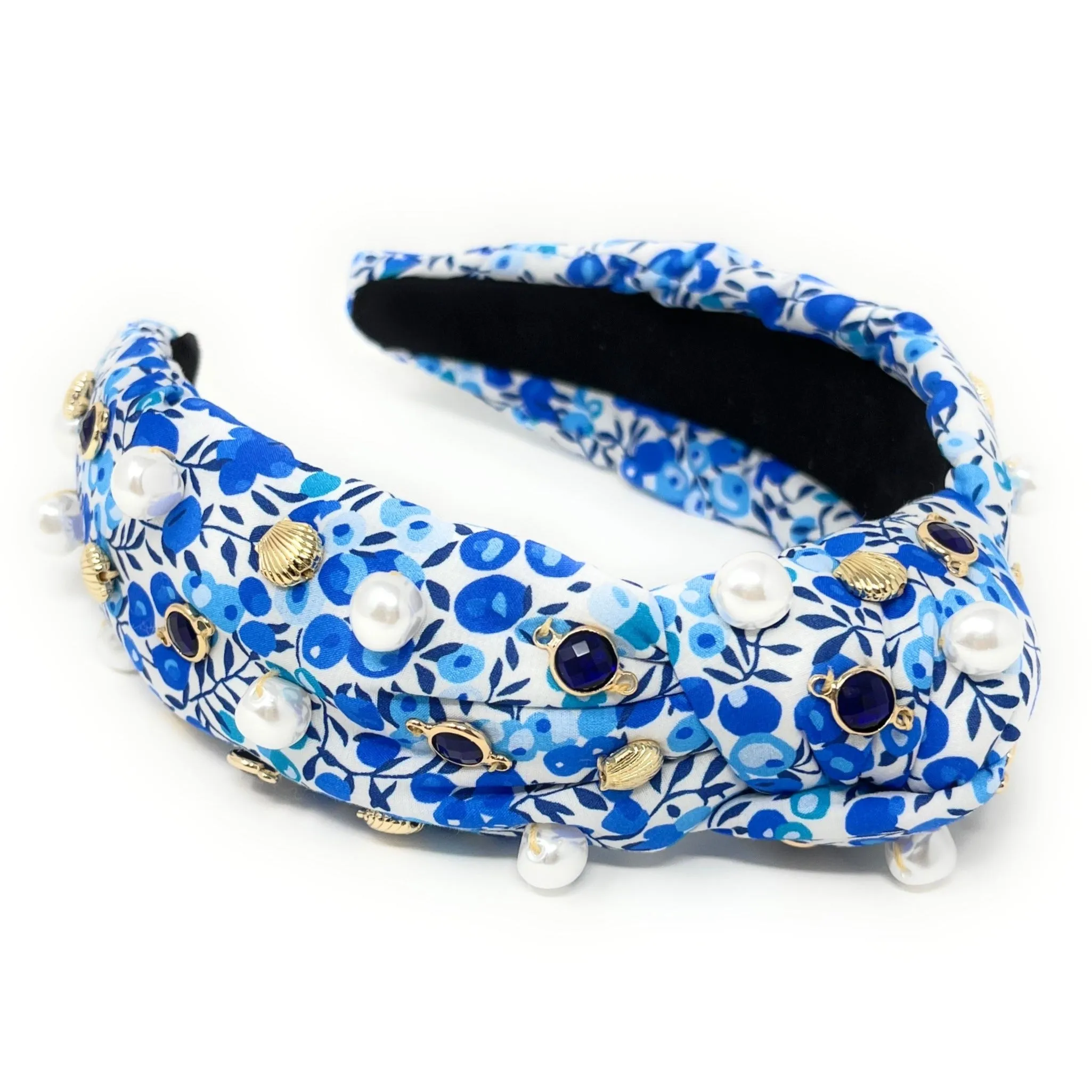 Hand Sewn Blue Jeweled Knot Headband