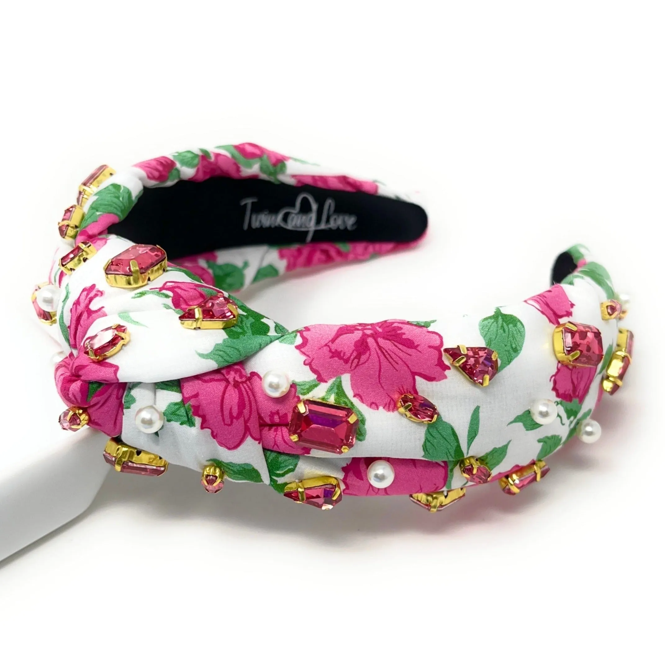 Hand Sewn Rose Jeweled Knot Headband