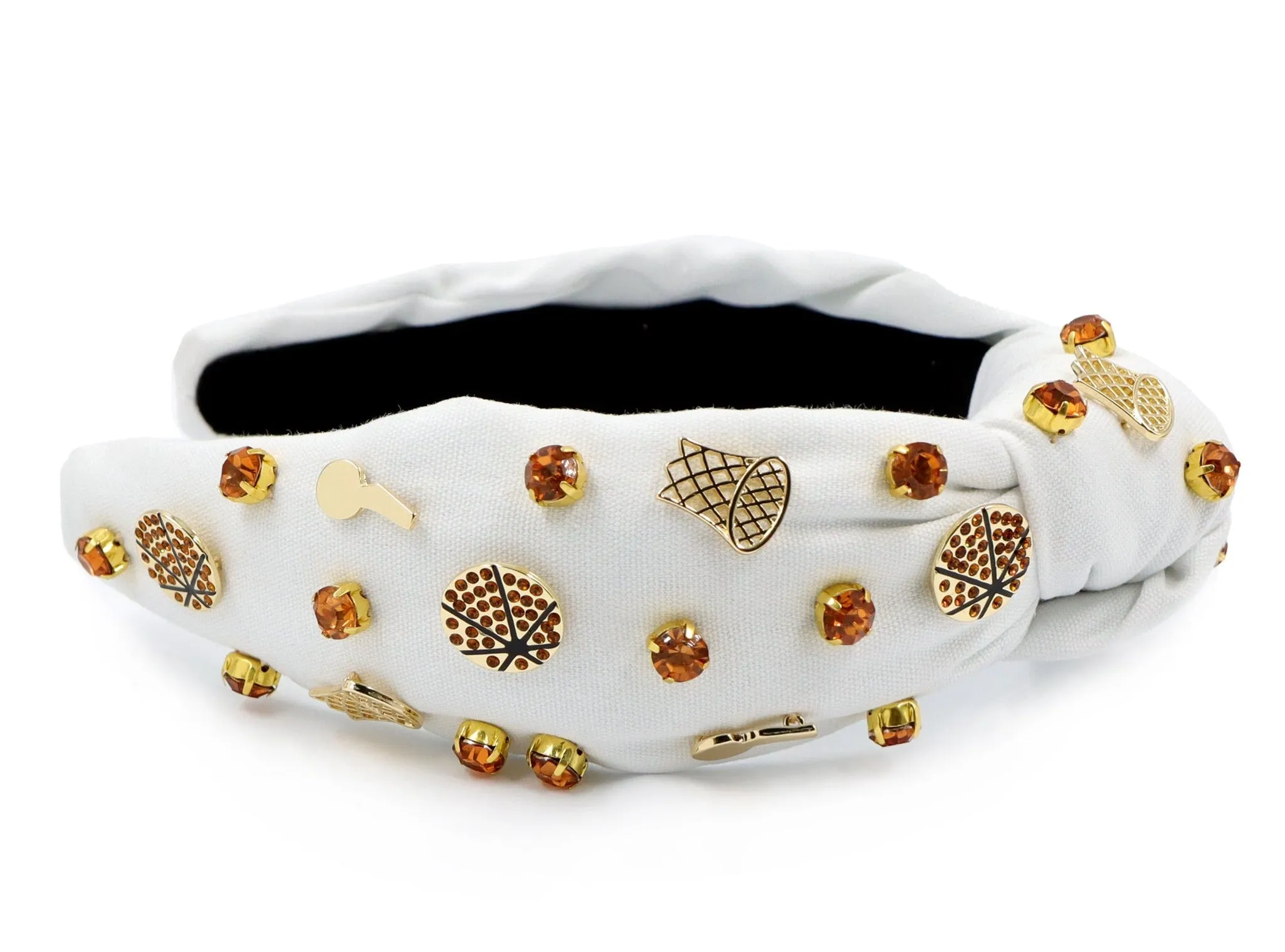 Hand Sewn White Basketball Jeweled Knot Headband