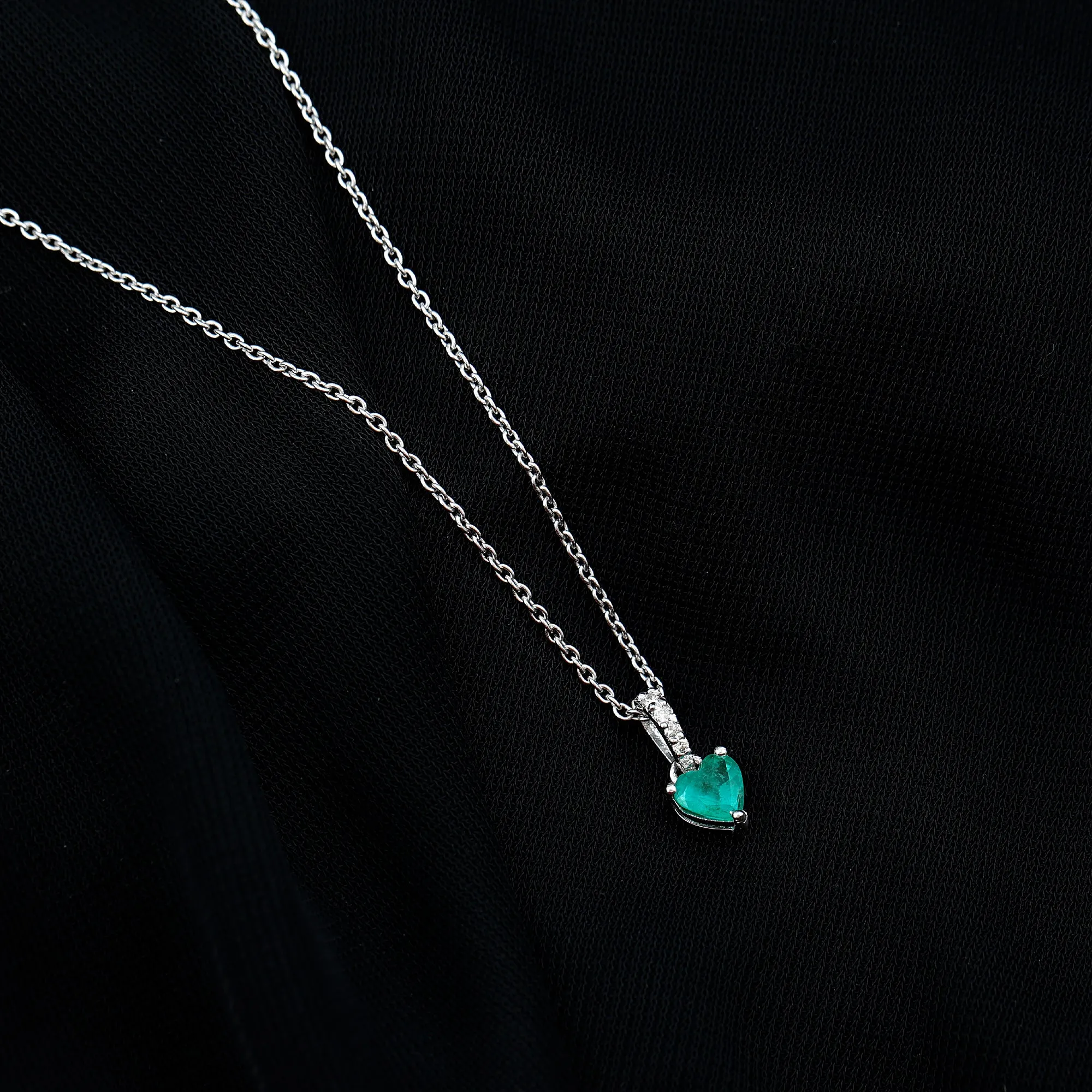 Heart Shape Emerald Pendant Necklace with Diamond Accent Bail