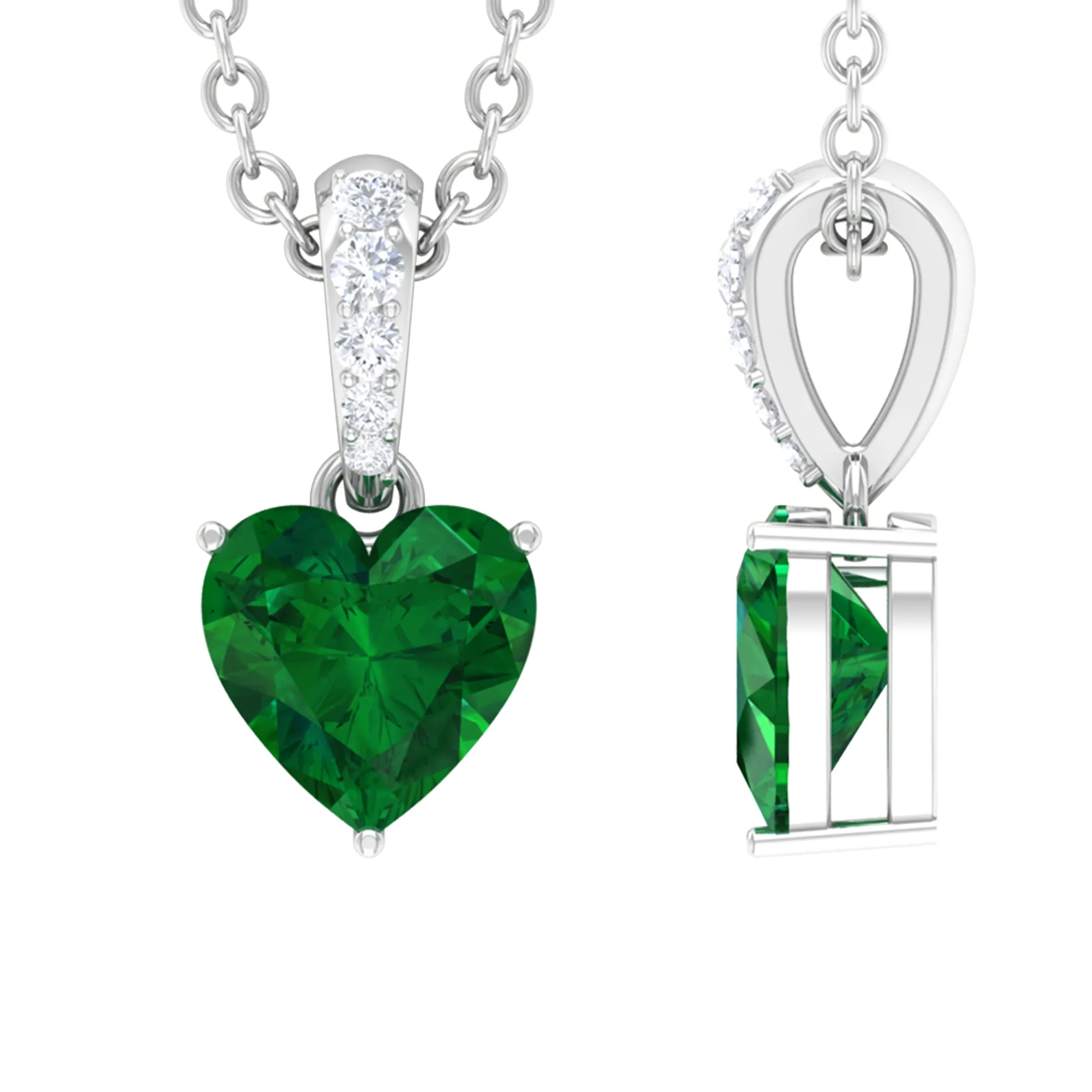 Heart Shape Emerald Pendant Necklace with Diamond Accent Bail