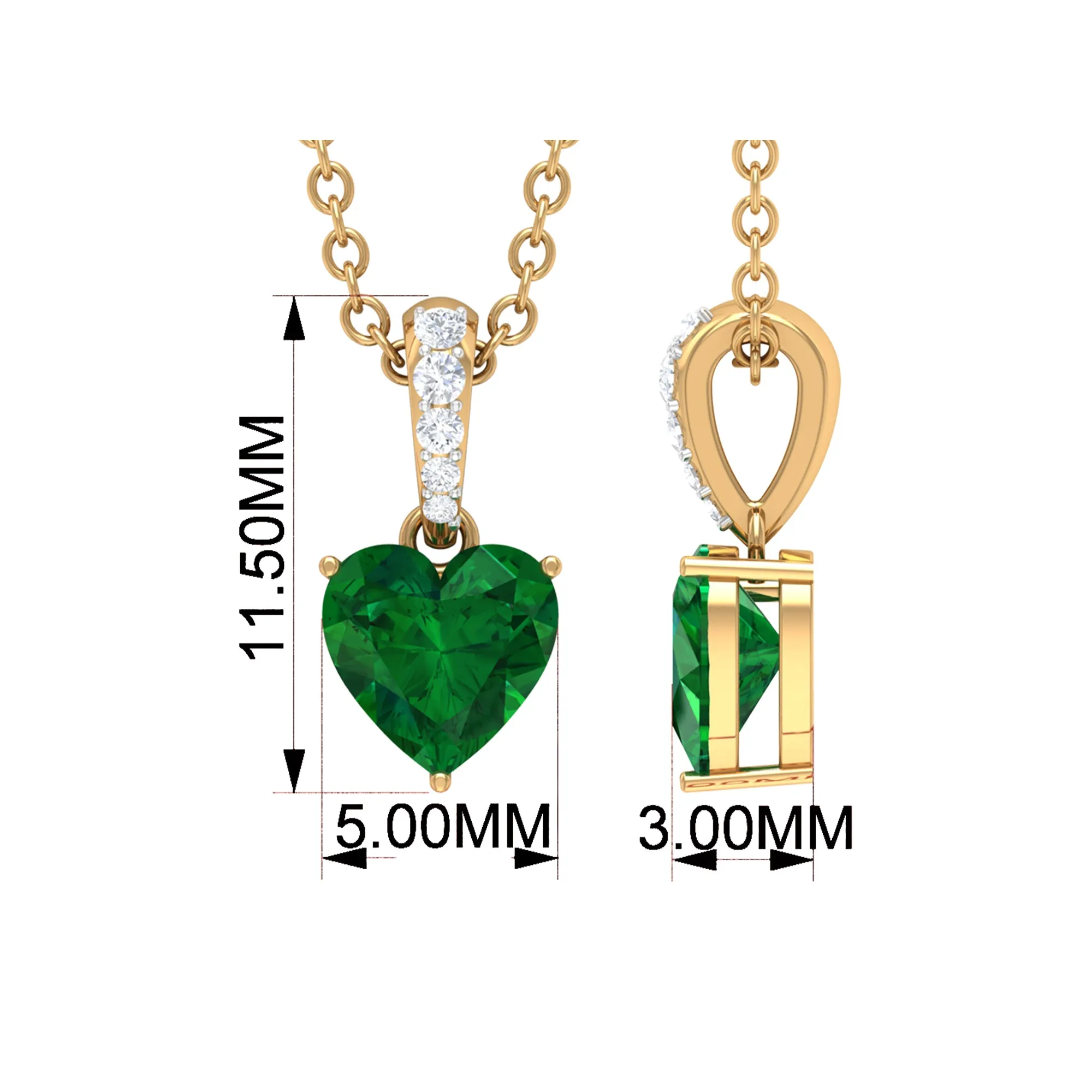 Heart Shape Emerald Pendant Necklace with Diamond Accent Bail