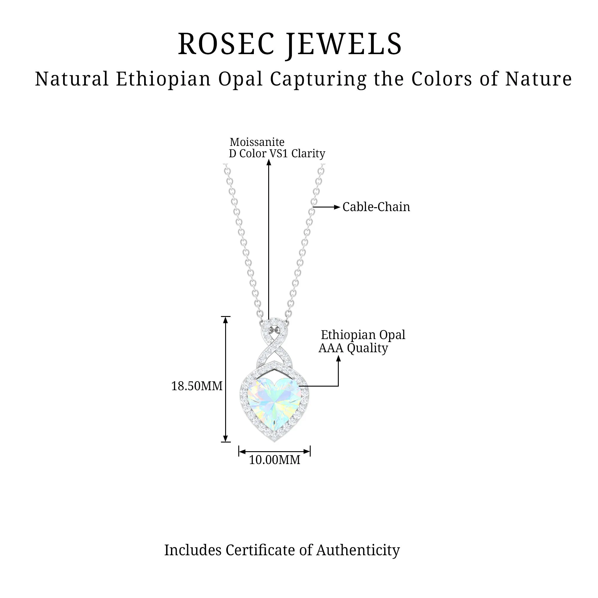 Heart Shape Ethiopian Opal Infinity Pendant with Moissanite Accent