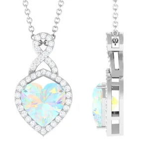 Heart Shape Ethiopian Opal Infinity Pendant with Moissanite Accent