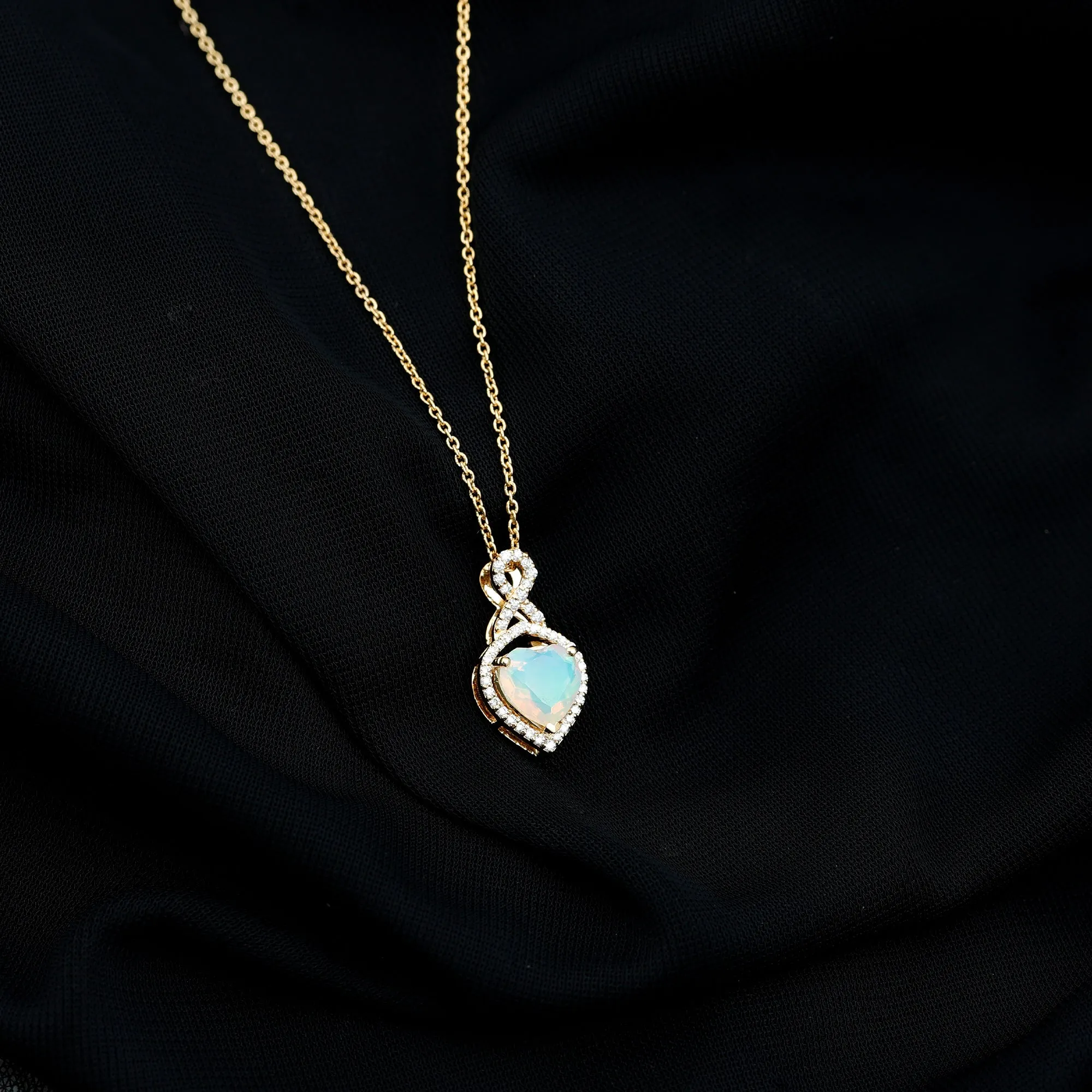 Heart Shape Ethiopian Opal Infinity Pendant with Moissanite Accent