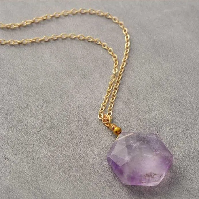 'Hexa' Soft Purple Amethyst Pendant Necklace