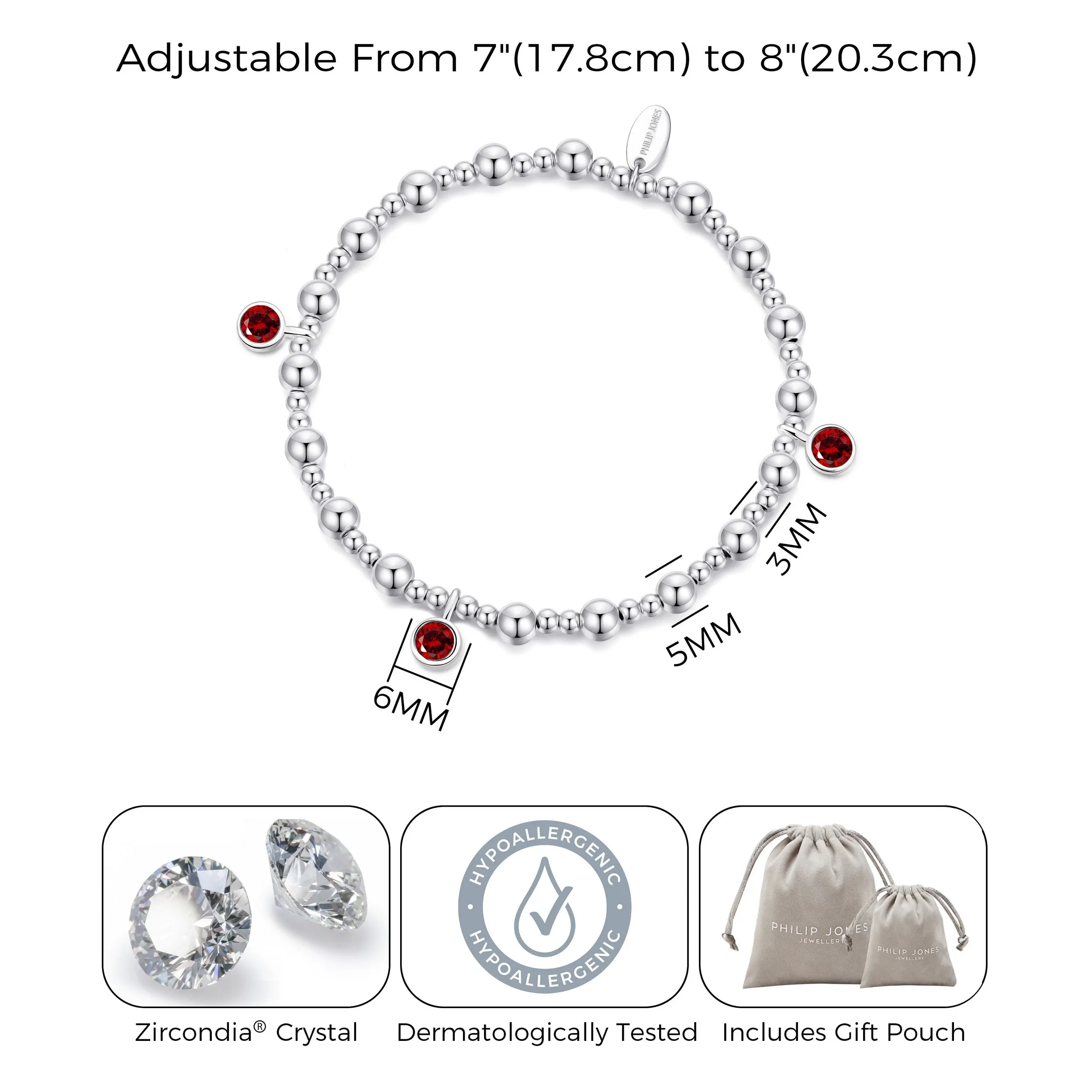 January (Garnet) Birthstone Stretch Charm Bracelet with Quote Gift Box