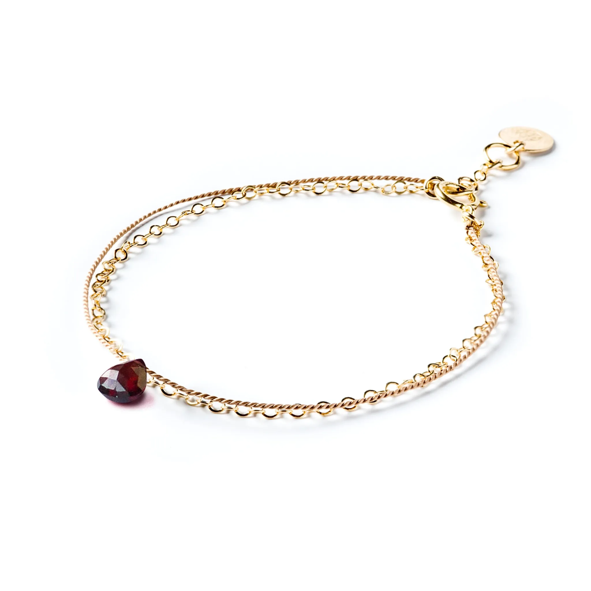 January Garnet Gold and Silk Birthstone Bracelet