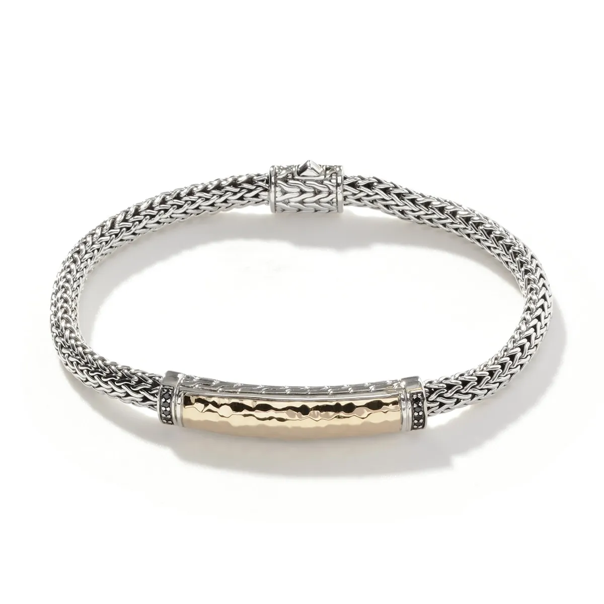 John Hardy Classic Chain Silver & 18K Gold Hammered Bracelet with Black Sapphire