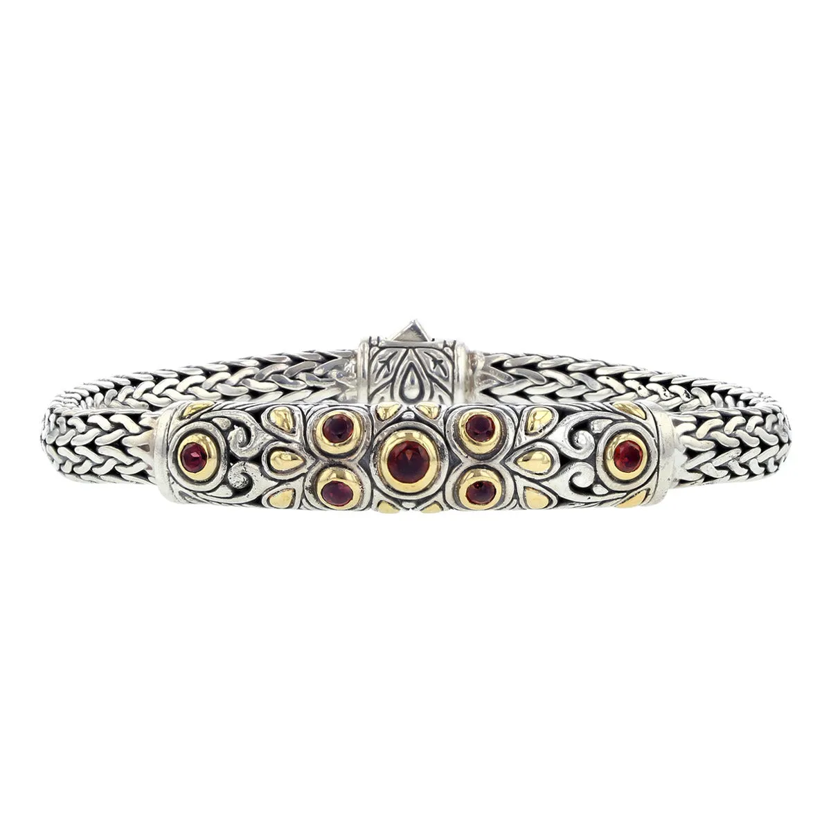 John Hardy Sterling Silver and 14K Gold Garnet Bracelet