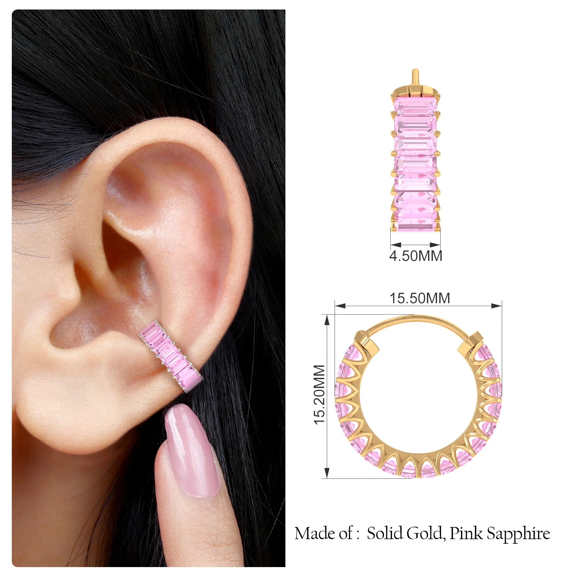 Lab Created Pink Sapphire Conch Hoop Earring in Gold