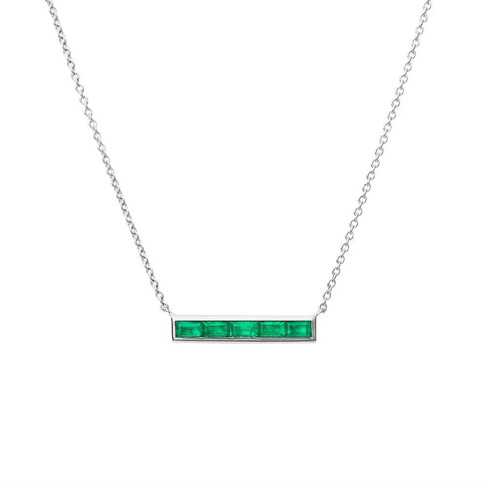 Lab Grown Baguette Emerald Bar Necklace