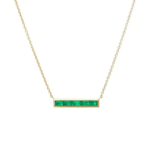 Lab Grown Baguette Emerald Bar Necklace