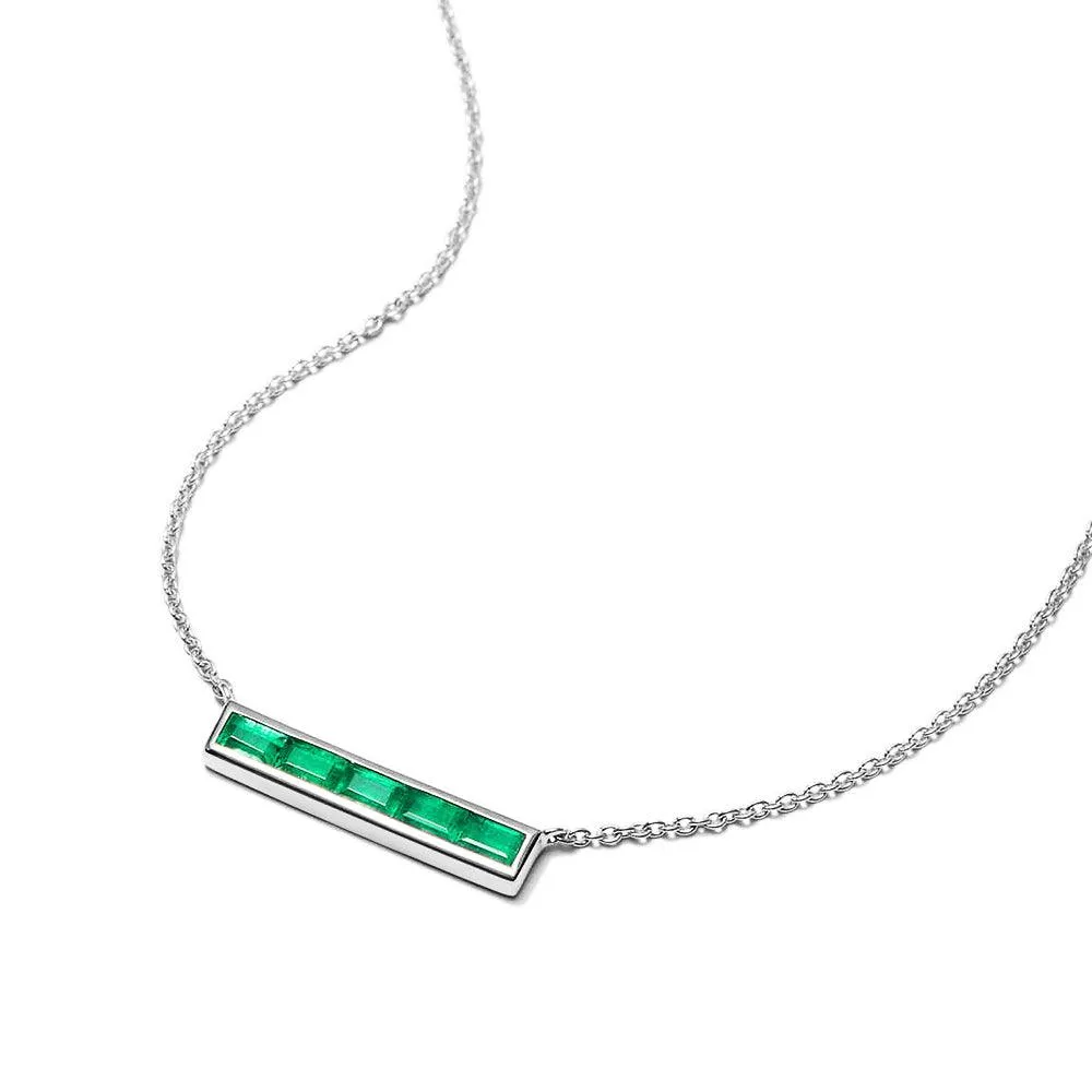 Lab Grown Baguette Emerald Bar Necklace