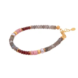 Labradorite, Garnet, Tulite and Grey Pearl 5mm Bracelet 24K Fair Trade Gold Vermeil