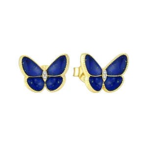 Lapis Lazuli Blue Butterfly Jewelry Set Gold Plated Sterling Silver, Beautiful!