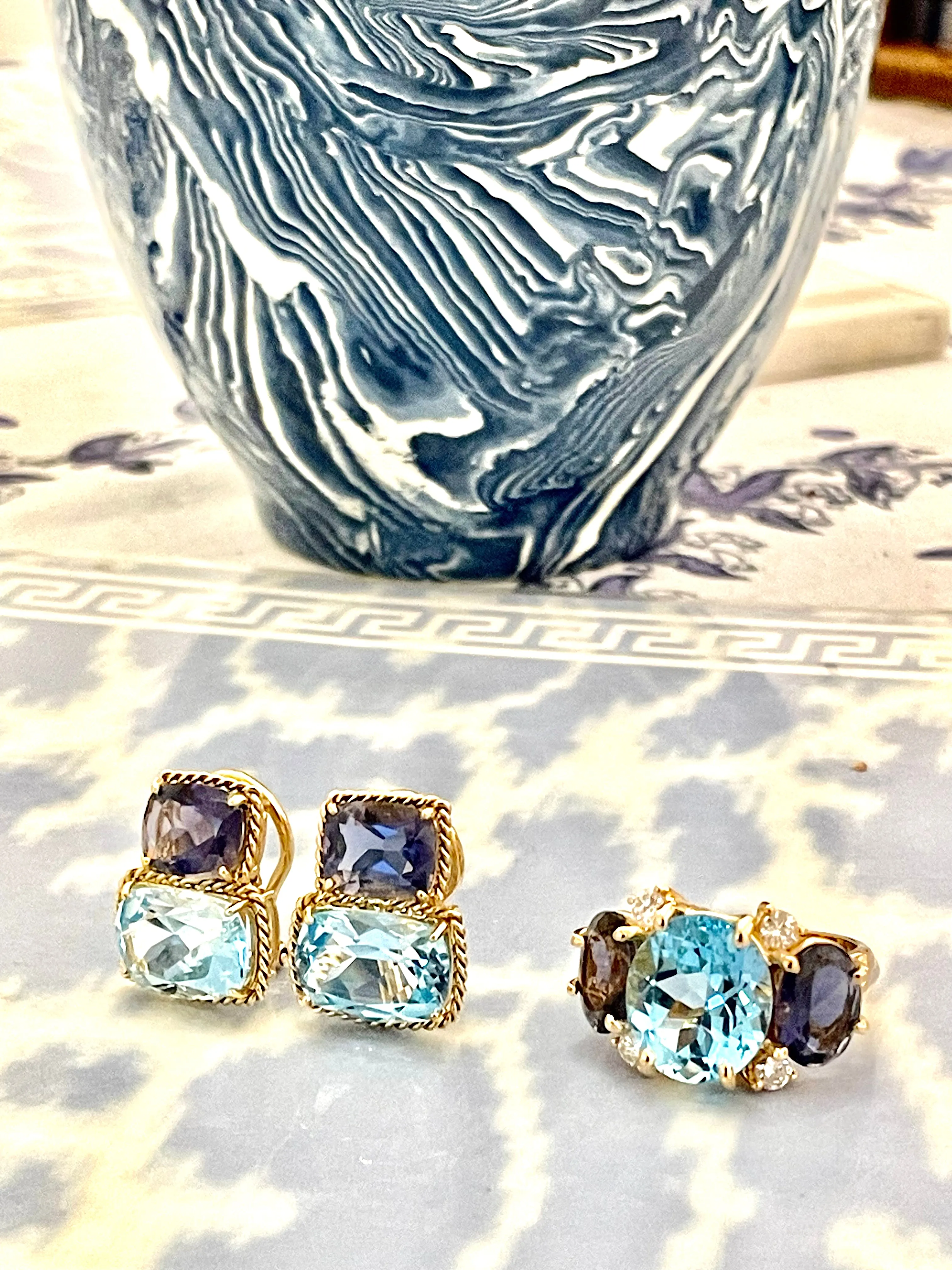 Large GUM DROP™ Ring with Blue Topaz and iolite and Diamonds