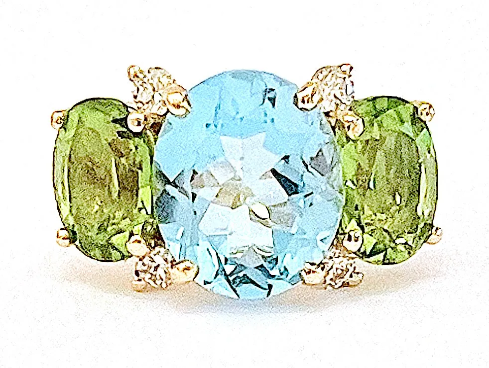 Large GUM DROP™ Ring with Blue Topaz and iolite and Diamonds