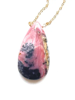 Large pink opal Statement necklace 16” gold fill