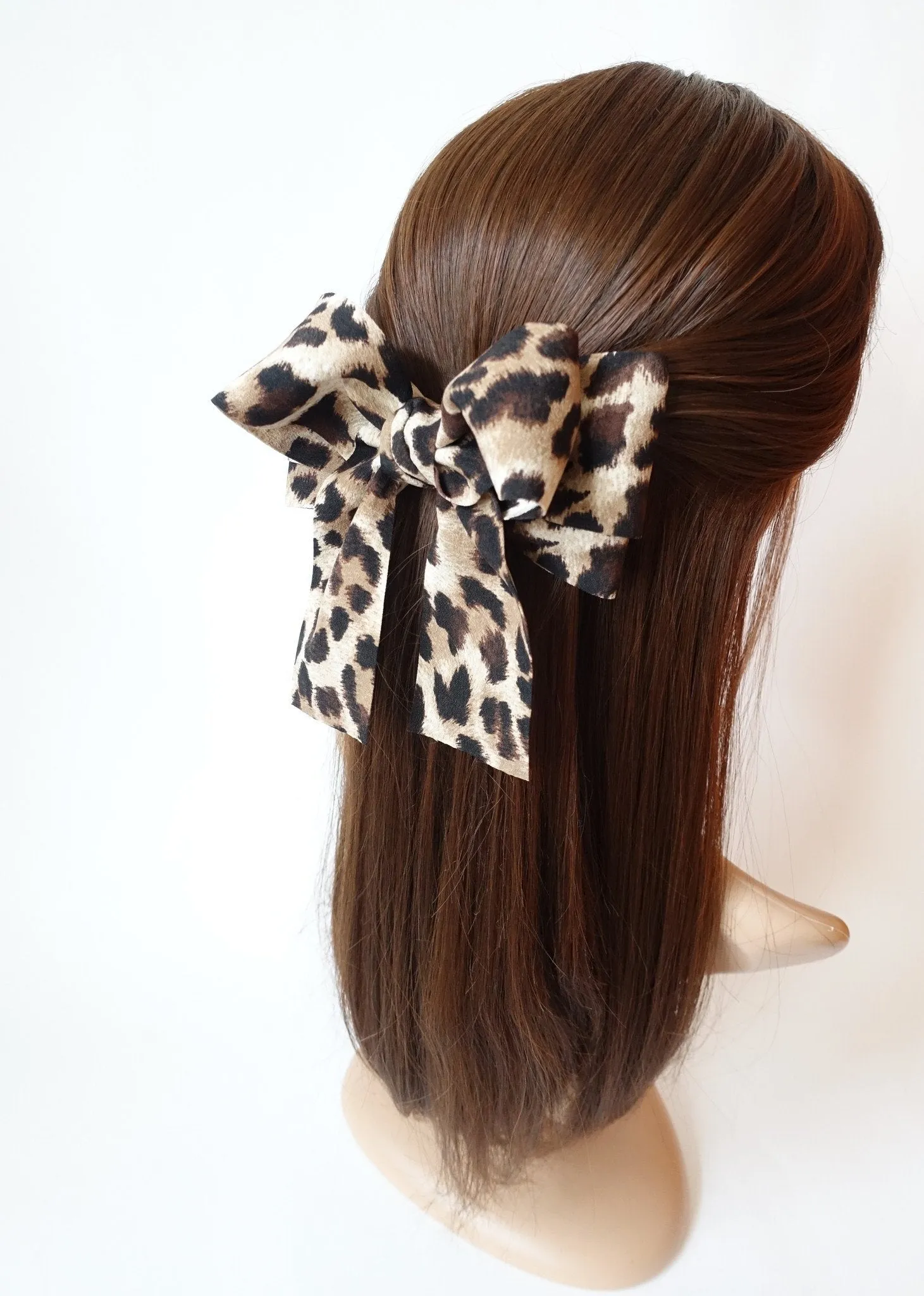 Leopard Print Long Tail Bow French Hair Barrette Women Hair Accessories