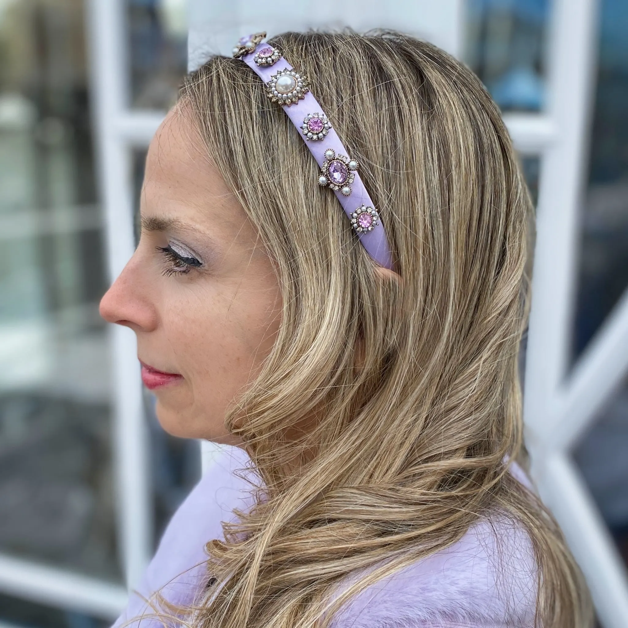 Lilac Headband Lilac Hair Band Thin Hair Band with Pearls and Jewels