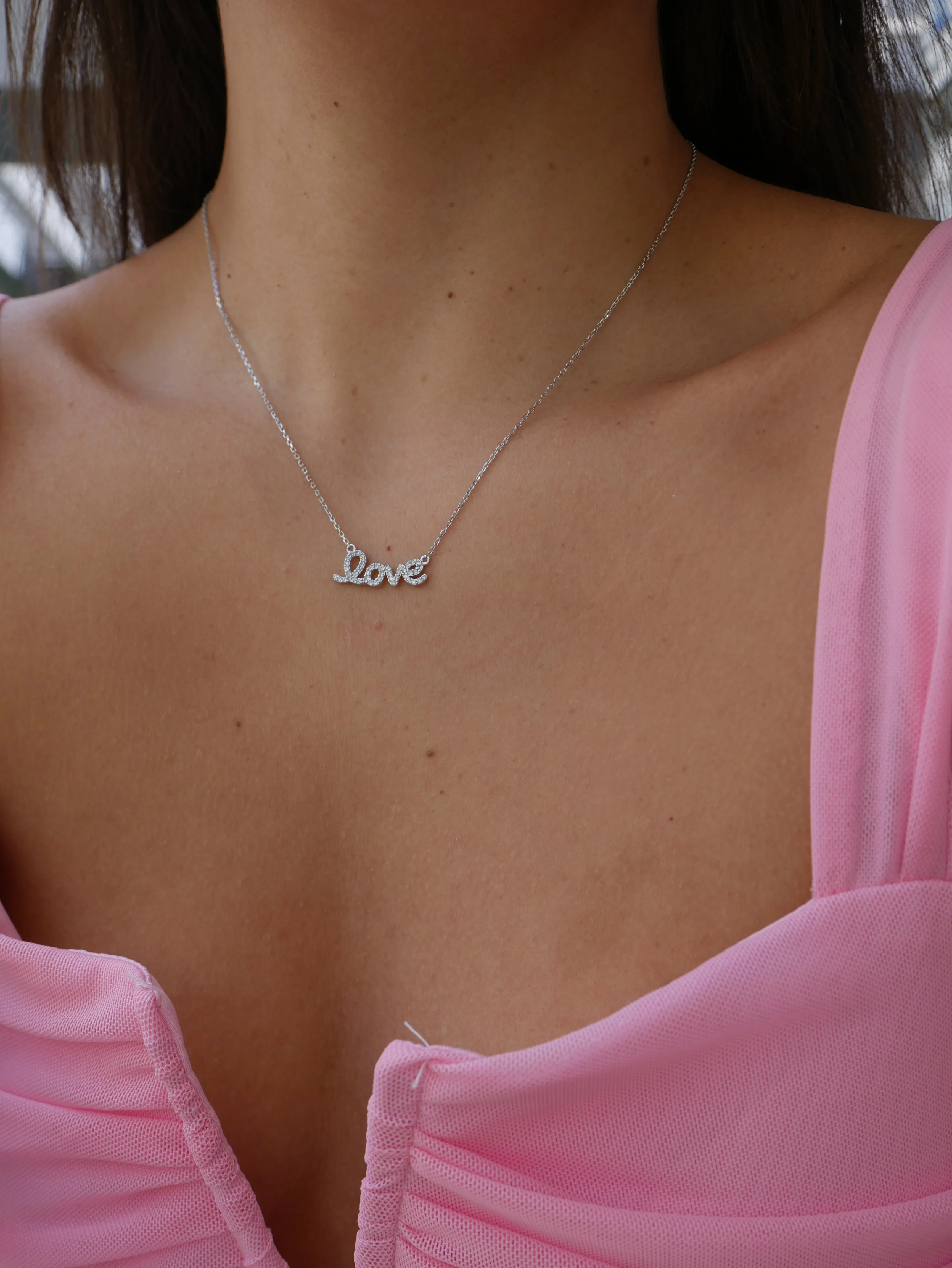 Love Necklace Sterling Silver 925 Dainty Cursive Women's Jewelry - KESLEY