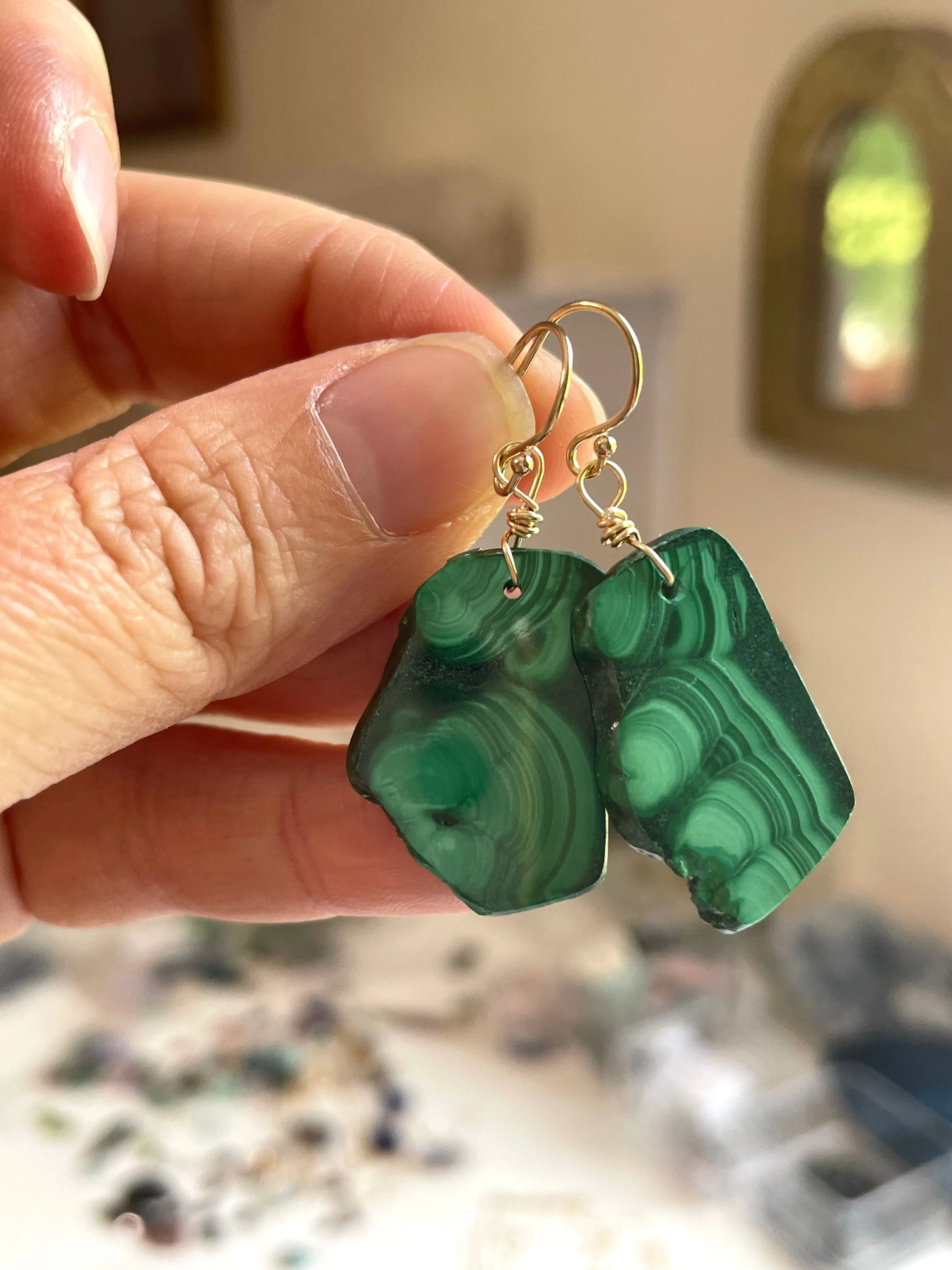 Malachite Crystal Dangle Earrings 14kt Gold Filled