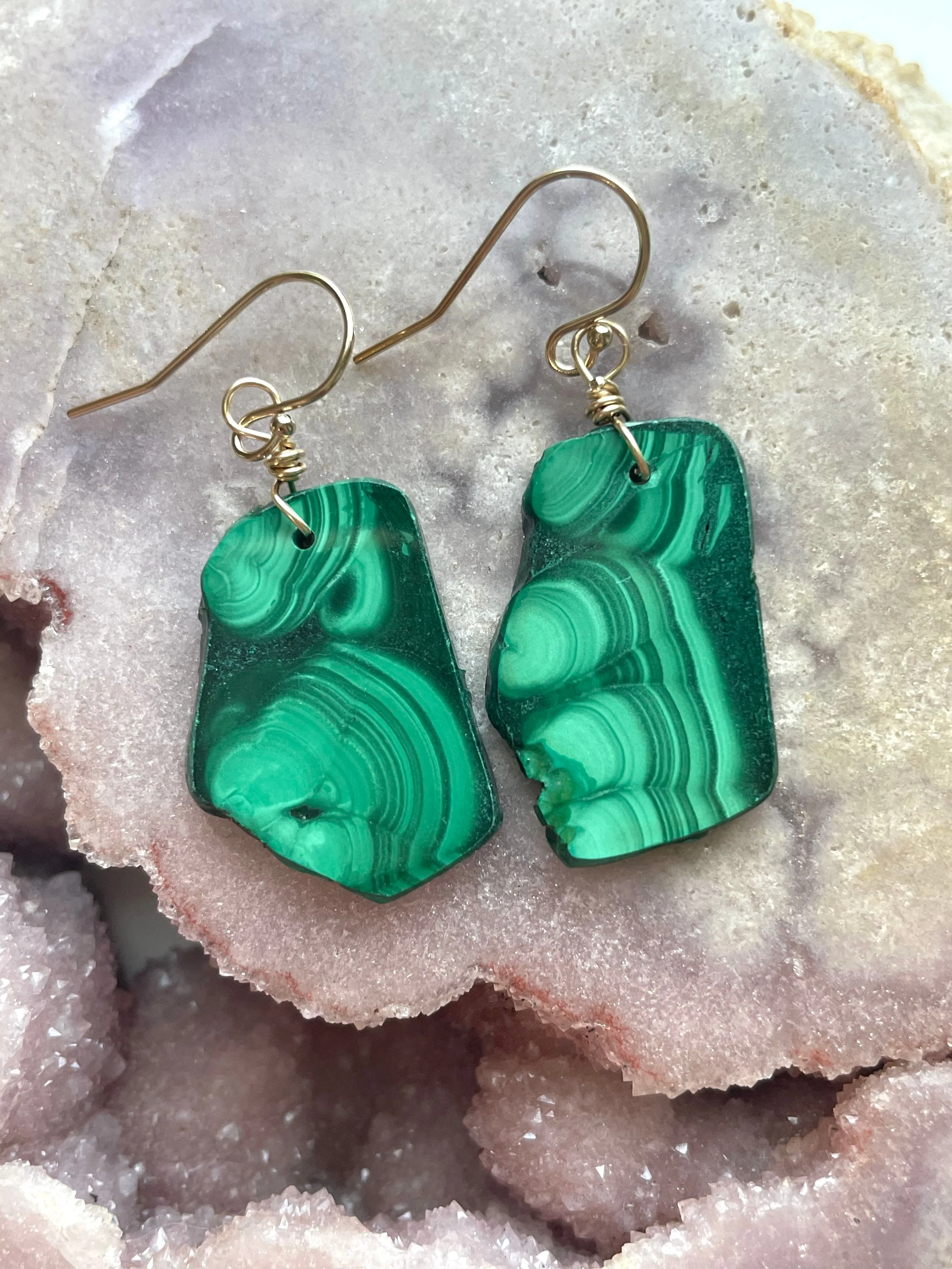 Malachite Crystal Dangle Earrings 14kt Gold Filled